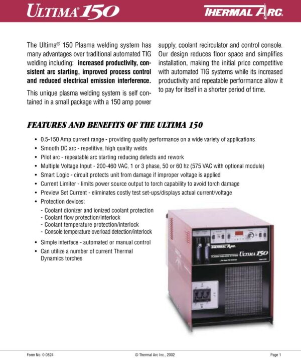 Thermal Arc Ultima 150 Plasma welding system with torch for plasma & arc welding - Image 8