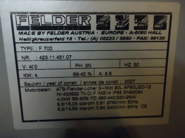 Felder F 700 Z Tilting Spindle Moulder - Image 9